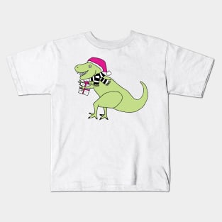 Pink Christmas T-Rex Kids T-Shirt